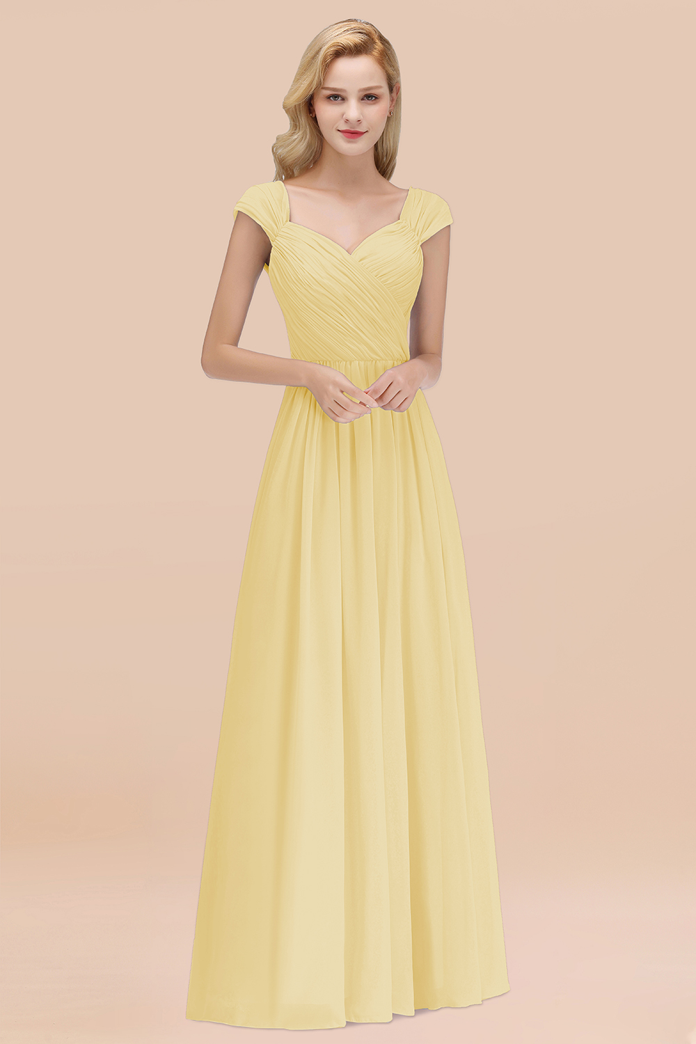 27prom Modest Chiffon Sweetheart Sleeveless Affordable Bridesmaid Dresses with Ruffles-27prom