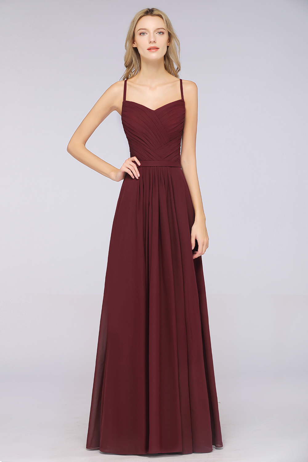 27prom Glamorous Spaghetti Straps Sweetheart Ruffle Chiffon Bridesmaid Dress Online-27prom