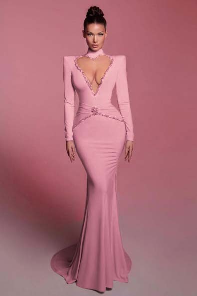 High Neck Long Sleeves Long Mermaid Prom Dress With Sequins