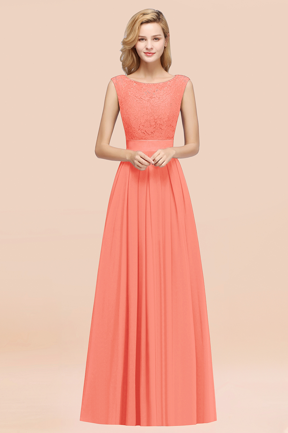 27prom Vintage Sleeveless Lace Bridesmaid Dresses Affordable Chiffon Wedding Party Dress Online-27prom