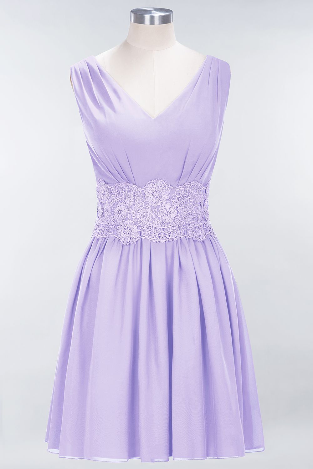 27prom Pretty V-Neck Short Sleeveless Lace Bridesmaid Dresses Online-27prom