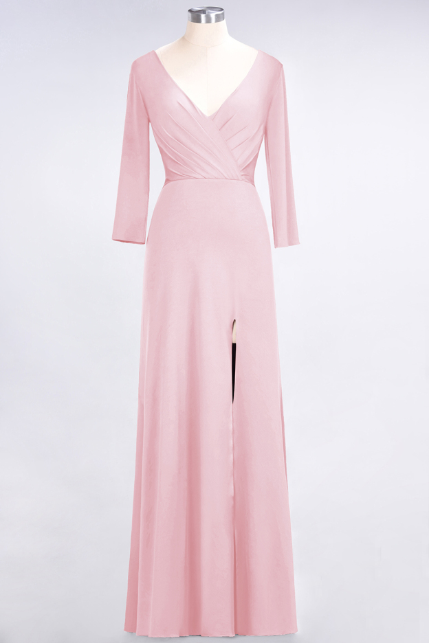 27prom Popular Spandex Long-Sleeves Burgundy Bridesmaid Dresses with Side-Slit-27prom