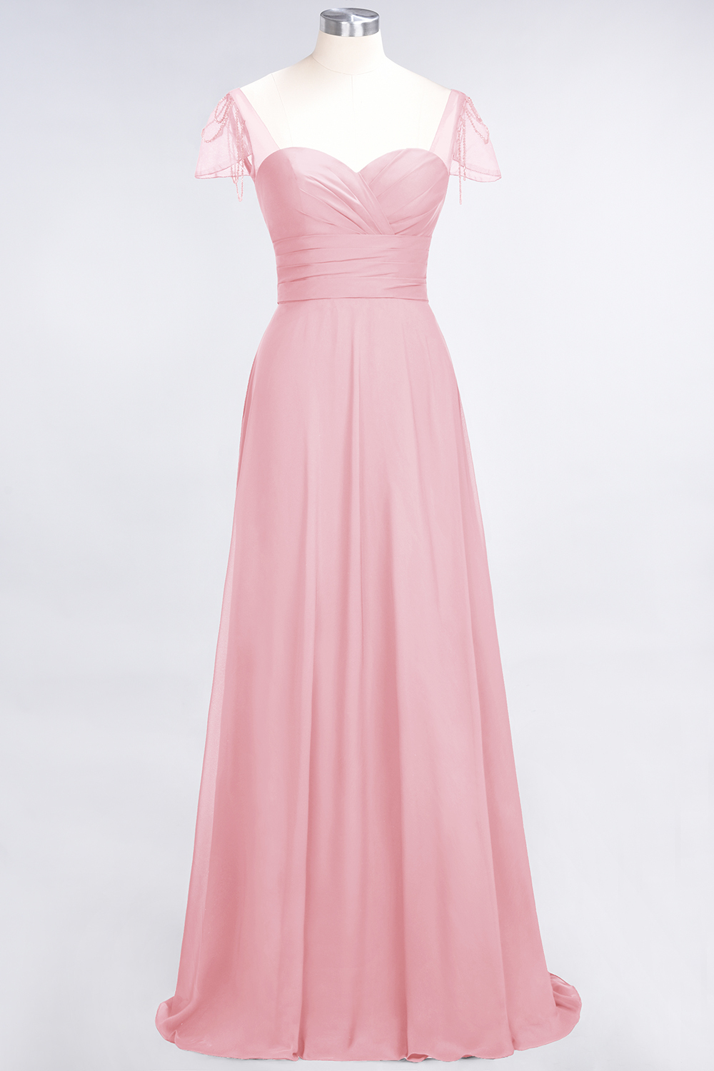 27prom Chic Chiffon Sweetheart Cap-Sleeves Ruffle Bridesmaid Dresses with Beadings-27prom