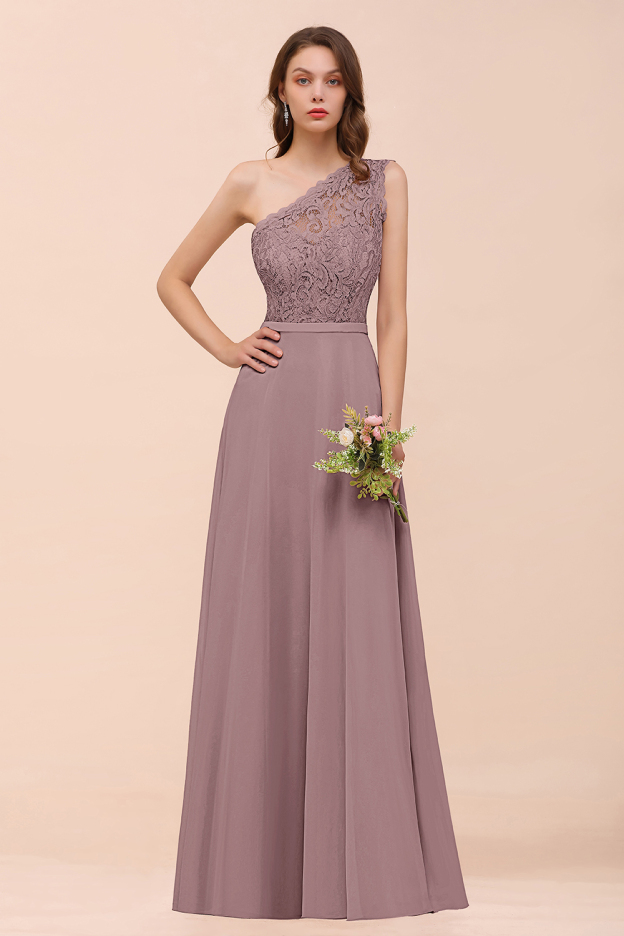 27prom New Arrival Dusty Rose One Shoulder Lace Long Bridesmaid Dress-27prom