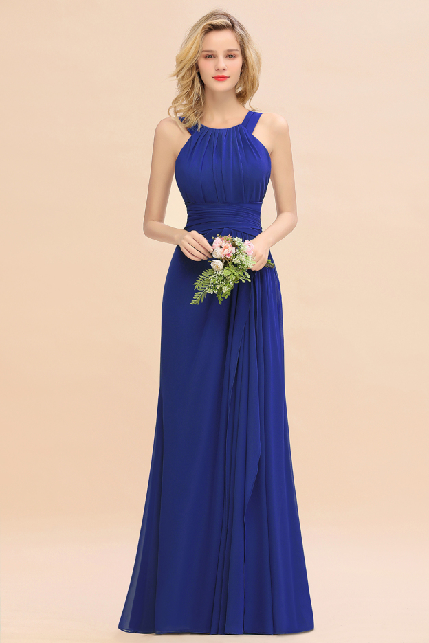27prom Elegant Round Neck Sleeveless Bridesmaid Dress with Ruffles-27prom