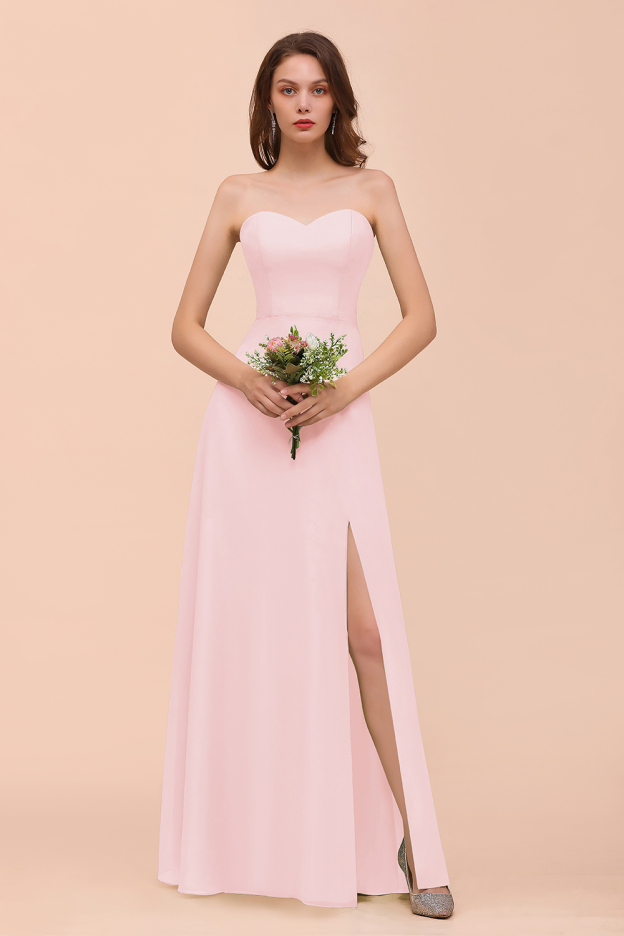 27prom Affordable Strapless Front Slit Long Dusty Sage Bridesmaid Dress-27prom