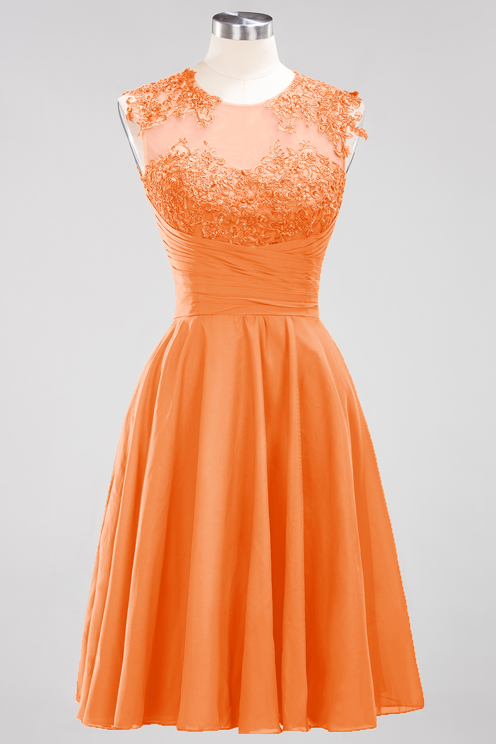 27prom Cute Chiffon Round Neck Short Burgundy Bridesmaid Dresses with Appliques-27prom