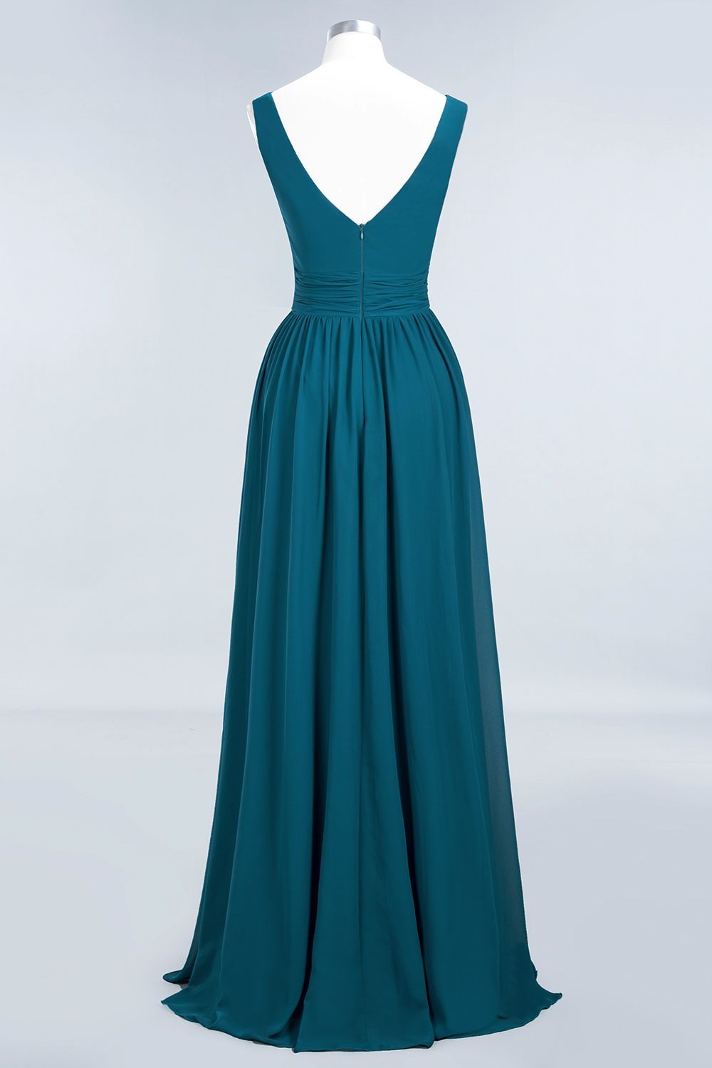 27prom Modest Sleeveless V-Neck Long Chiffon Bridesmaid Dress Online with Ruffle-27prom