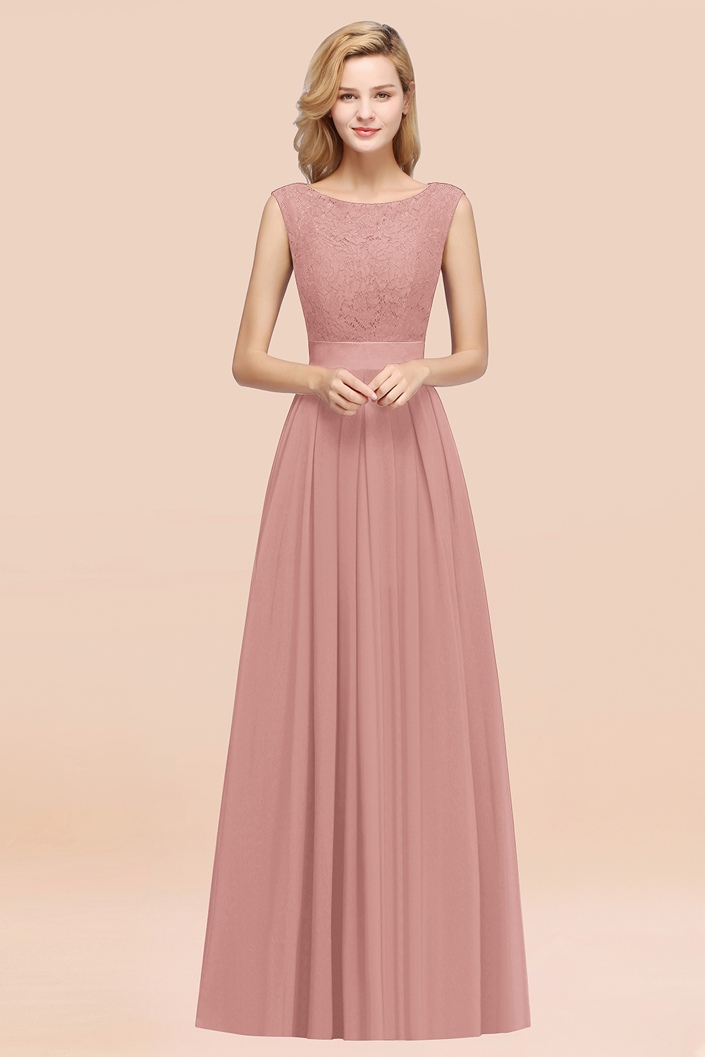 27prom Vintage Sleeveless Lace Bridesmaid Dresses Affordable Chiffon Wedding Party Dress Online-27prom