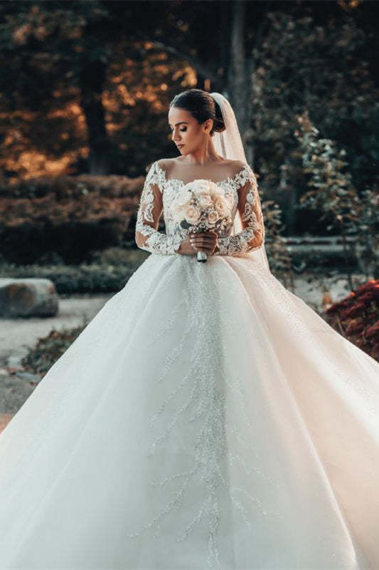 Off-the-Shoulder Ball Gown Lace Wedding Dress