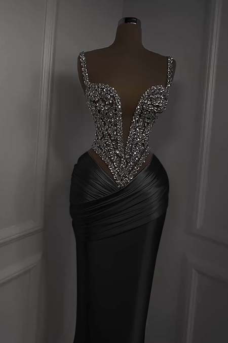 Spaghetti Strap Sweetheart Sleeveless Long Prom Dress With Beading