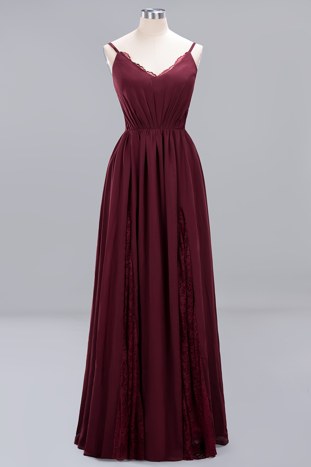 27prom Elegant Spaghetti Straps Long Bridesmaid Dress Lace V-Neck Maid of Honor Dress-27prom