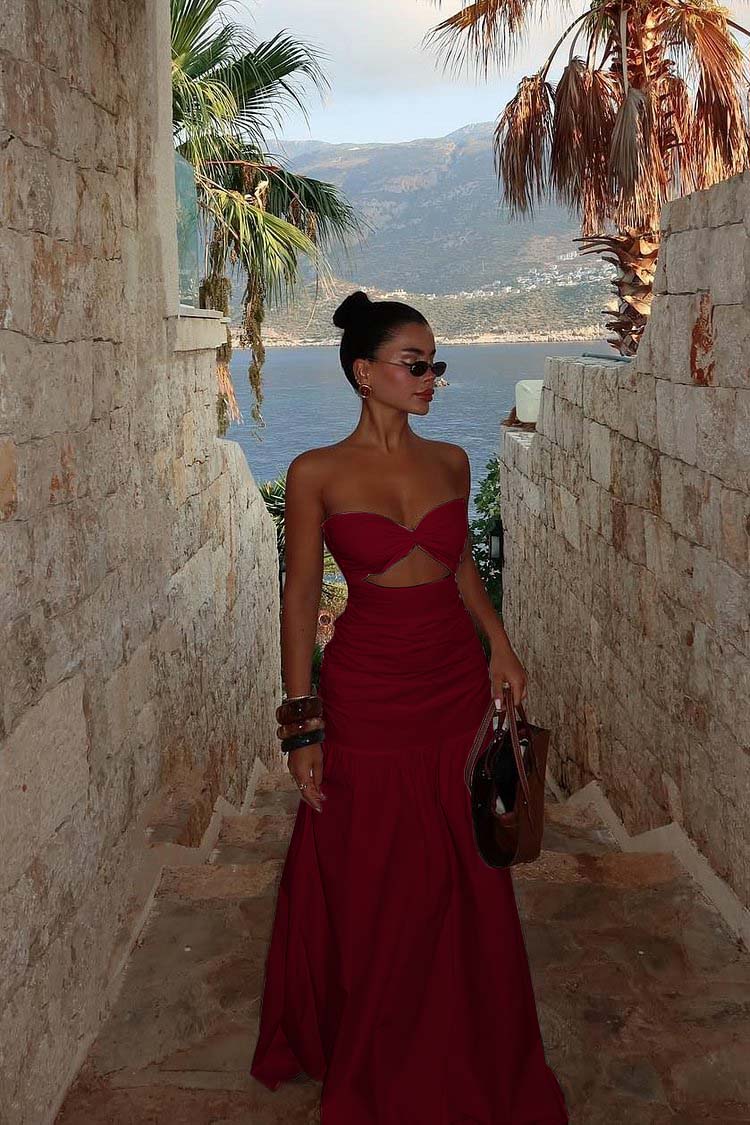 Strapless Sweetheart Sleeveless Long Prom Dress With Pleated