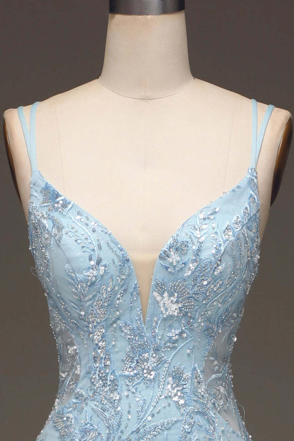 Elegant Slimming Sky Blue Sequin Prom Dress Long