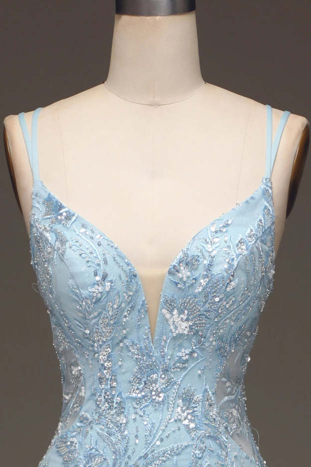 Elegant Slimming Sky Blue Sequin Prom Dress Long