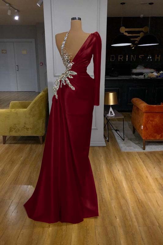 Charming Mermaid Yellow long Sleeves Pleated Long Prom Dress With Beadings