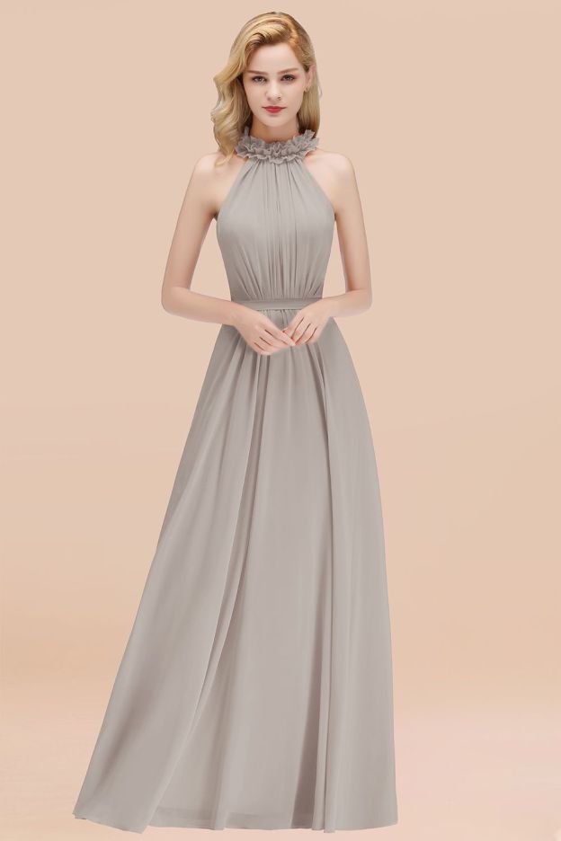 27prom Modest High-Neck Halter Ruffle Chiffon Bridesmaid Dresses Affordable-27prom