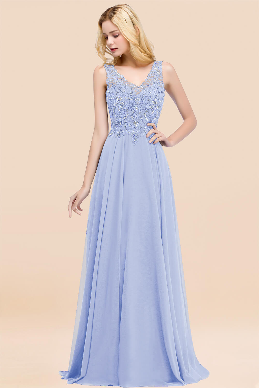 27prom Affordable Lace V-Neck Navy Bridesmaid Dresses With Appliques-27prom