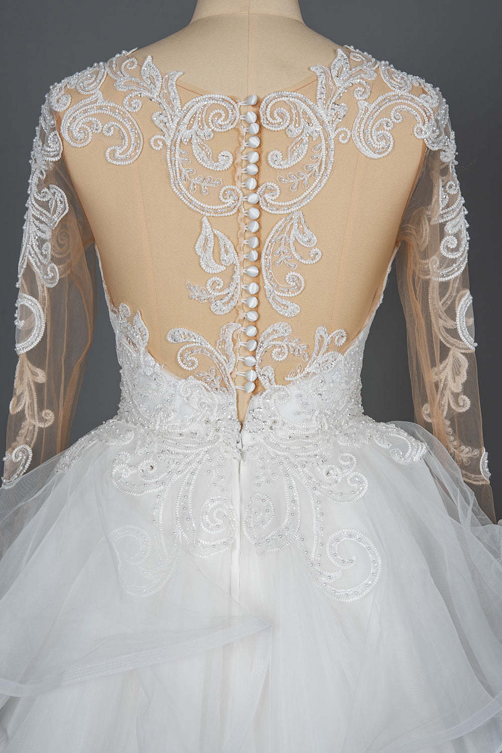 A-Line V-neck Hi-Lo Wedding Dress Open Back Ruffles Tulle With Appliques Lace