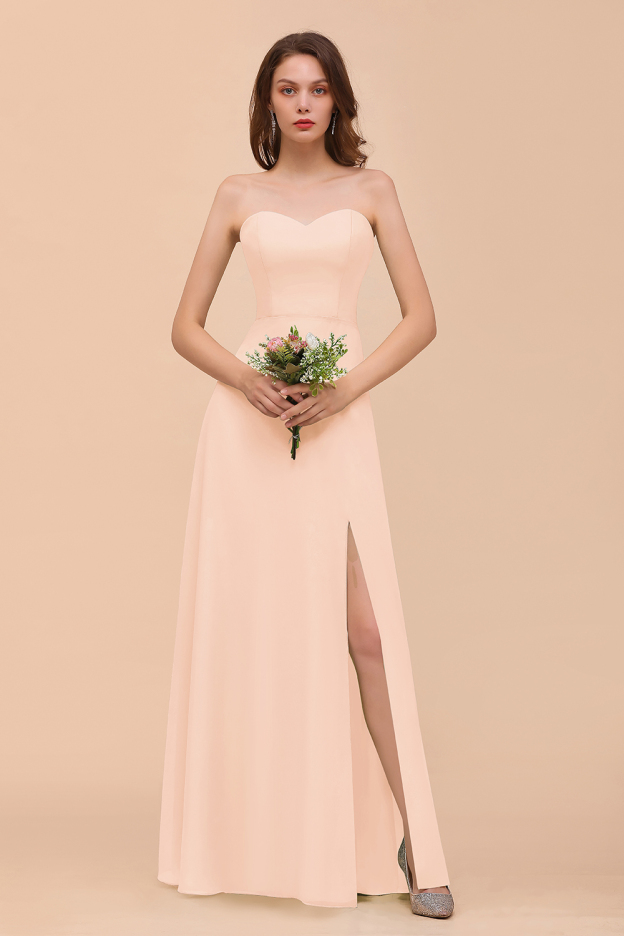 27prom Affordable Strapless Front Slit Long Dusty Sage Bridesmaid Dress-27prom