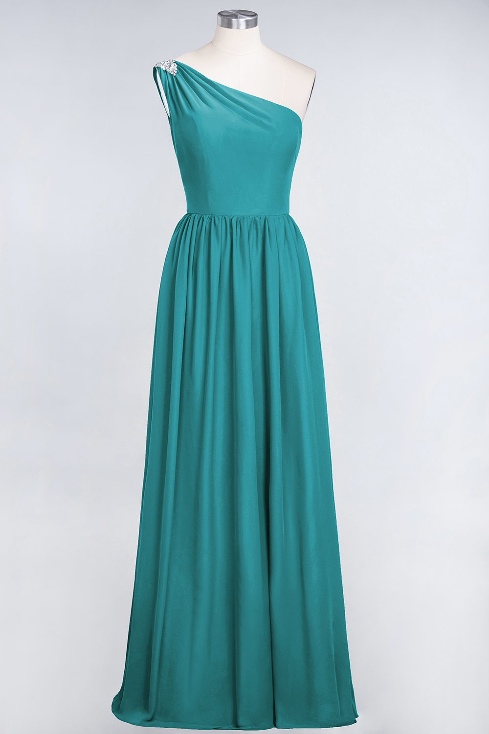 27prom Affordable Chiffon One-Shoulder Ruffle Bridesmaid Dress with Beadings-27prom