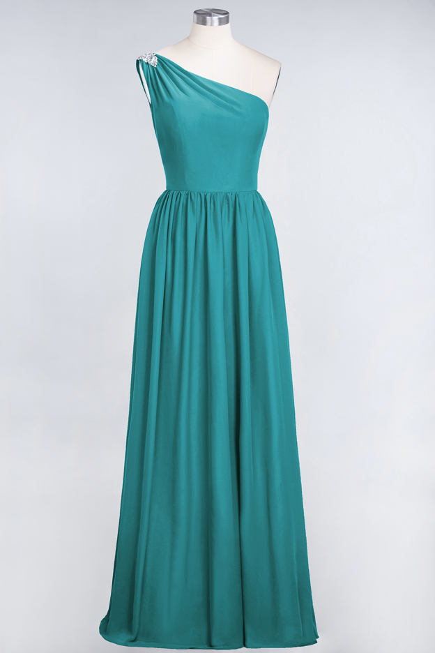 27prom Affordable Chiffon One-Shoulder Ruffle Bridesmaid Dress with Beadings-27prom