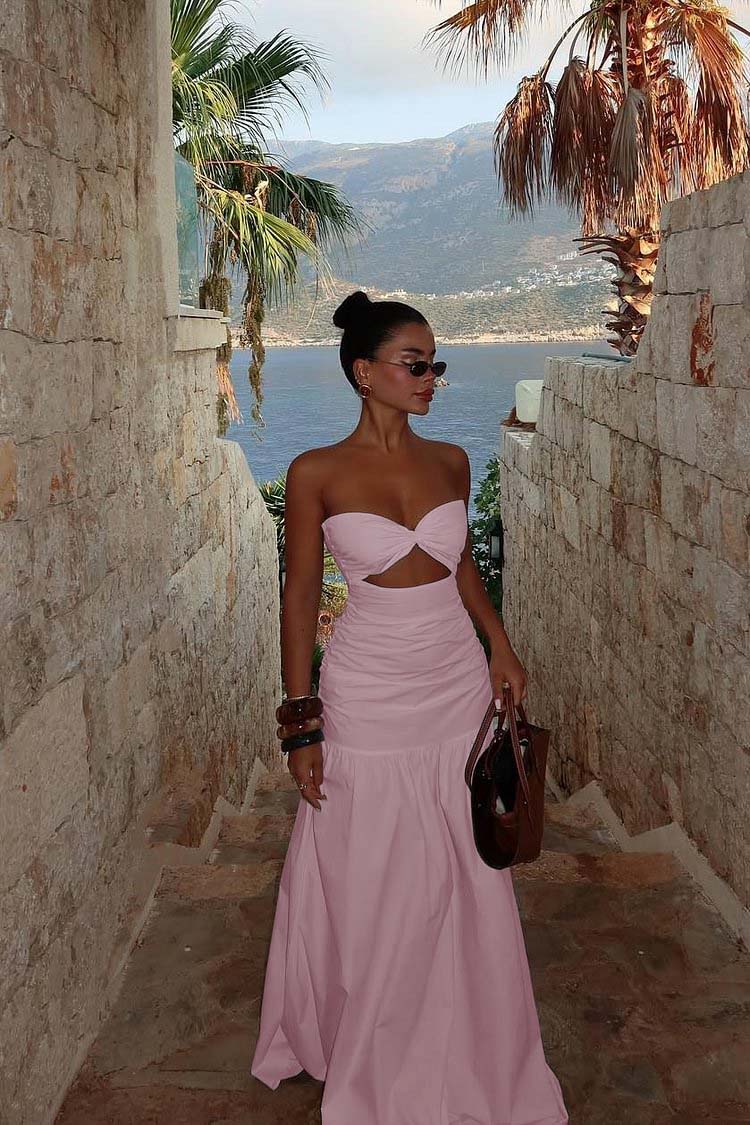 Strapless Sweetheart Sleeveless Long Prom Dress With Pleated