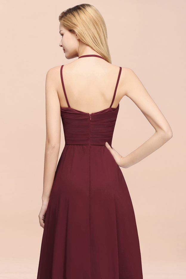 27prom Affordable Chiffon Burgundy Bridesmaid Dress With Spaghetti Straps-27prom