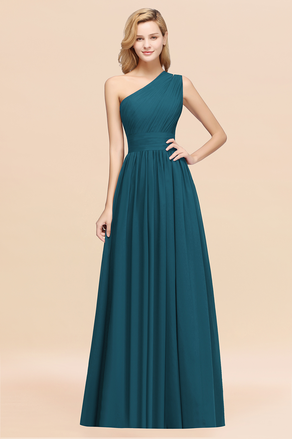 27prom Stylish One-shoulder Sleeveless Long Junior Bridesmaid Dresses Affordable-27prom