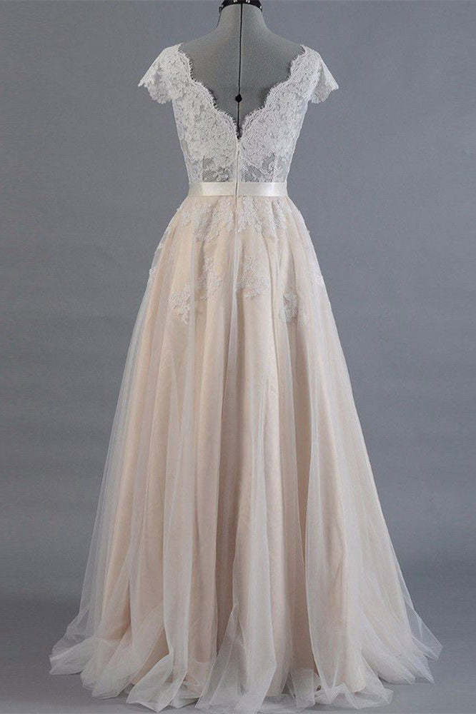Short Sleeve Lace Long Wedding Dress