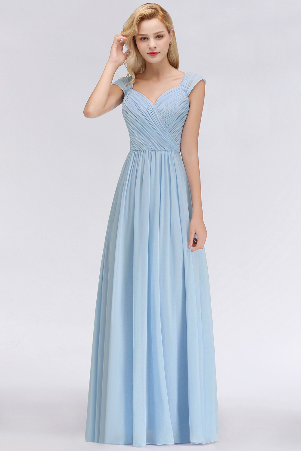 27prom Modest Chiffon Sweetheart Sleeveless Affordable Bridesmaid Dresses with Ruffles-27prom