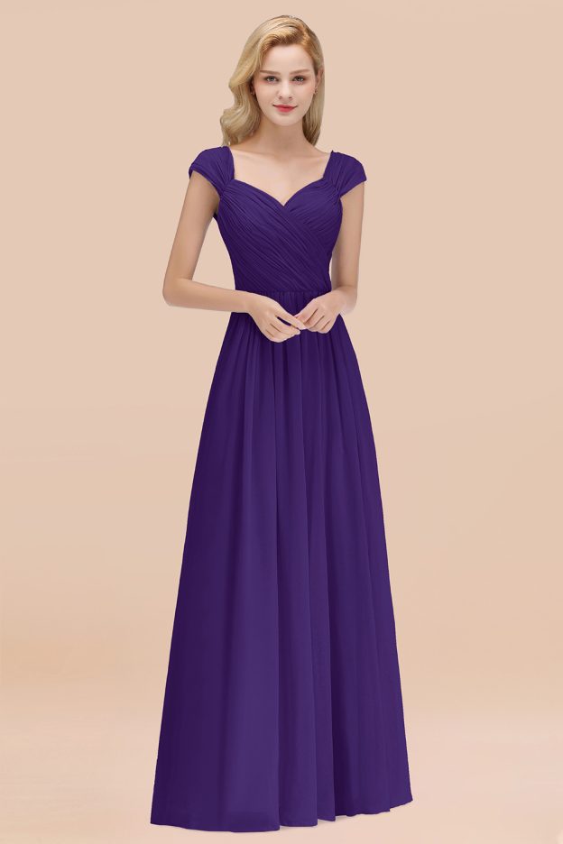 27prom Modest Chiffon Sweetheart Sleeveless Affordable Bridesmaid Dresses with Ruffles-27prom