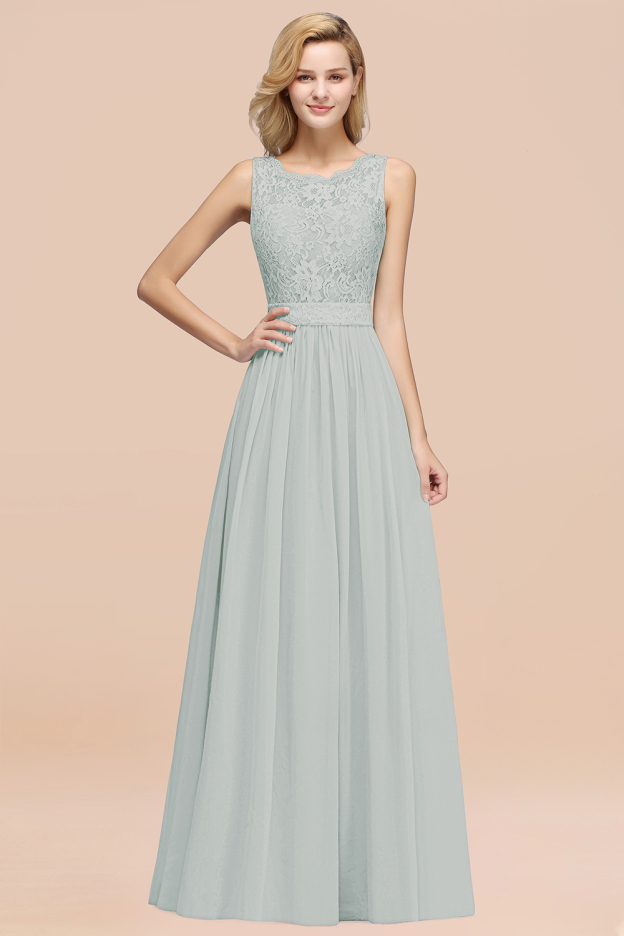 27prom Elegant Chiffon Lace Scalloped Sleeveless Ruffle Bridesmaid Dresses-27prom