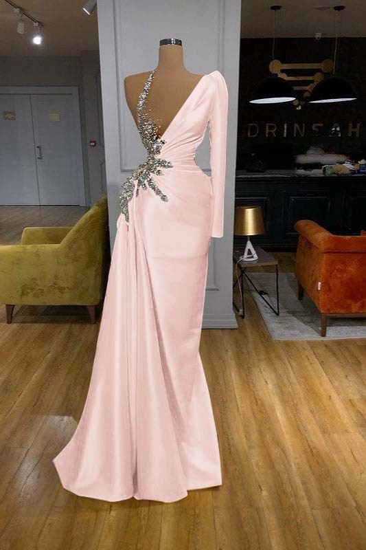 Charming Mermaid Yellow long Sleeves Pleated Long Prom Dress With Beadings