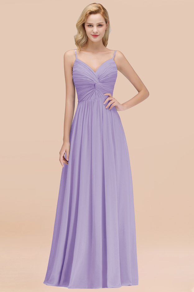 27prom Chic V-Neck Pleated Backless Bridesmaid Dresses with Spaghetti Straps-27prom