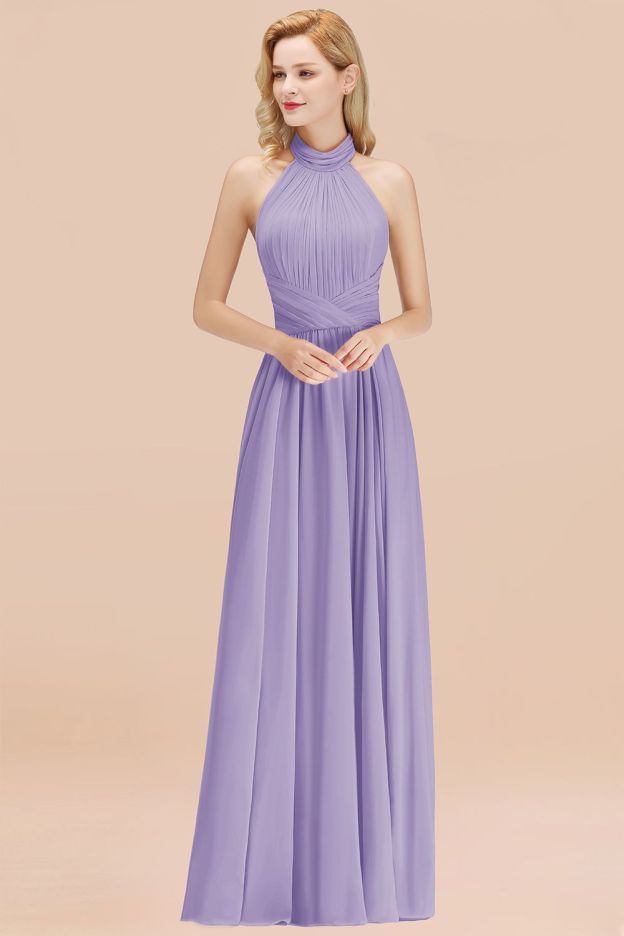 27prom Gorgeous High-Neck Halter Backless Bridesmaid Dress Dusty Rose Chiffon Maid of Honor Dress-27prom