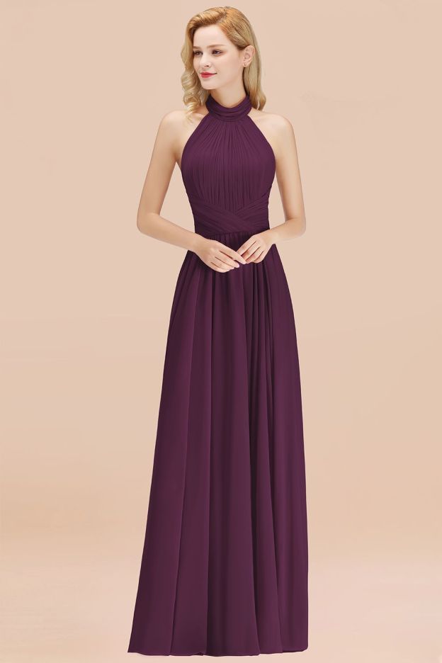27prom Gorgeous High-Neck Halter Backless Bridesmaid Dress Dusty Rose Chiffon Maid of Honor Dress-27prom