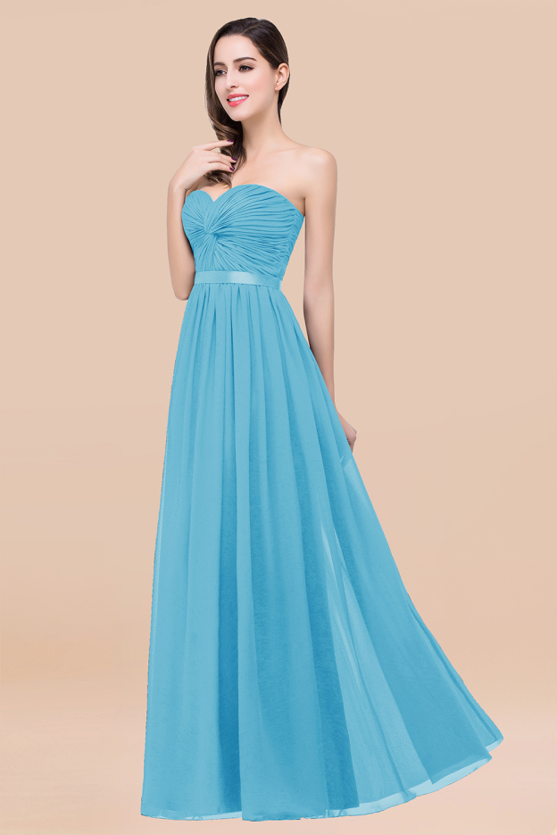 27prom Affordable Sweetheart Ruffle Navy Chiffon Bridesmaid Dress With Ribbon-27prom