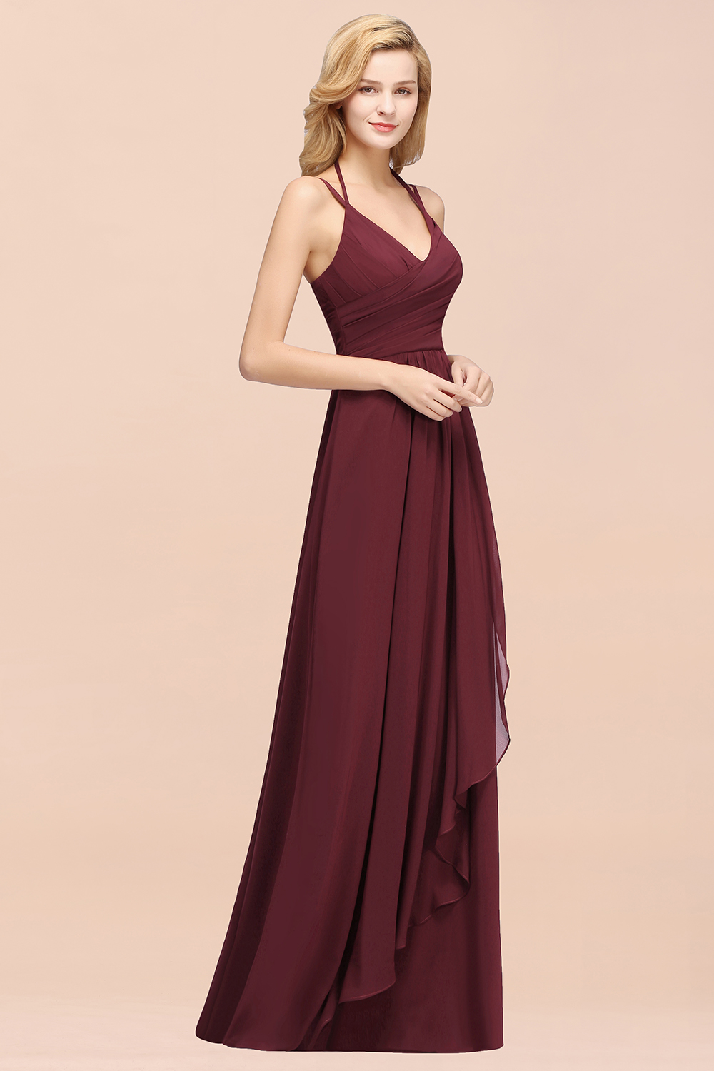 27prom Affordable Chiffon Burgundy Bridesmaid Dress With Spaghetti Straps-27prom