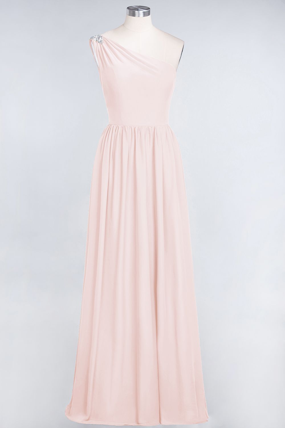 27prom Affordable Chiffon One-Shoulder Ruffle Bridesmaid Dress with Beadings-27prom