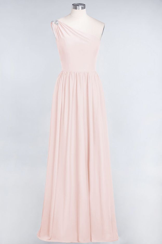27prom Affordable Chiffon One-Shoulder Ruffle Bridesmaid Dress with Beadings-27prom
