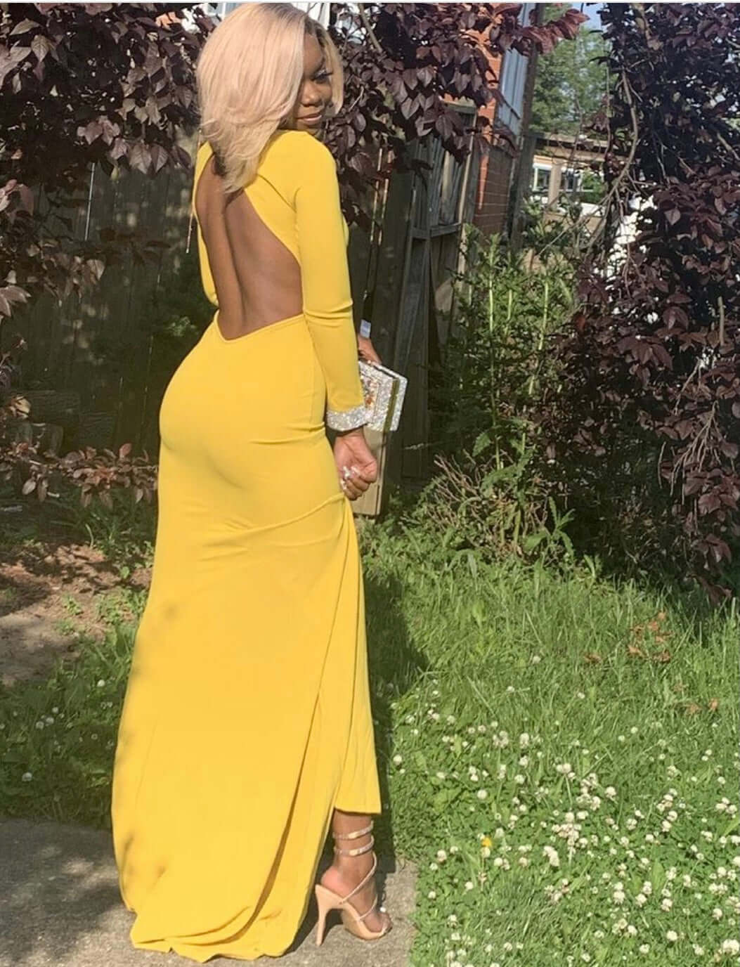 Simple Red Mermaid Prom Dress Long Sleeves Open Back With Ruffles