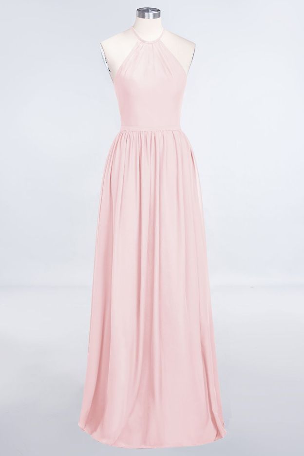 27prom Affordable Halter Sleeveless Long Burgundy Bridesmaid Dress with Ruffle-27prom