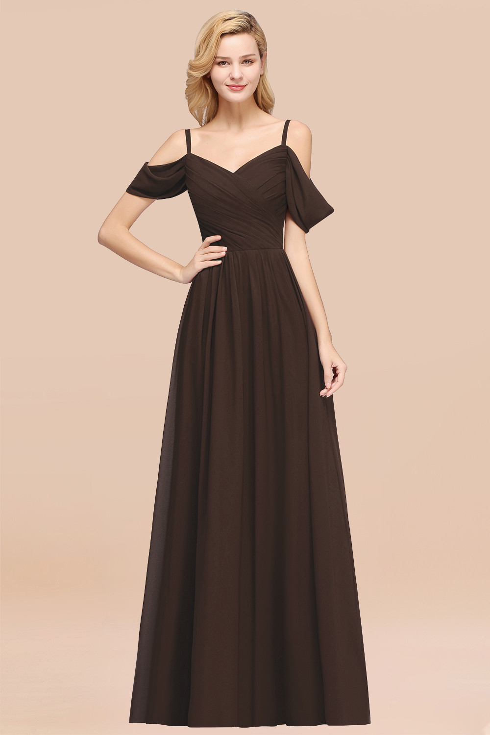 27prom Chic Off-the-shoulder Burgundy Bridesmaid Dress with Spaghetti Straps-27prom