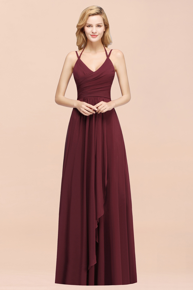 27prom Affordable Chiffon Burgundy Bridesmaid Dress With Spaghetti Straps-27prom