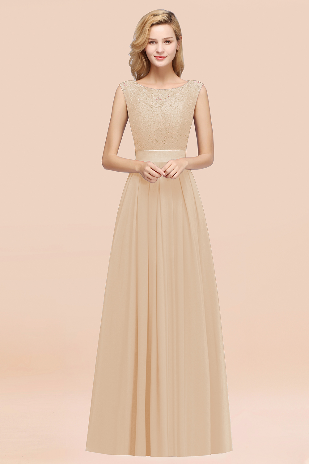 27prom Vintage Sleeveless Lace Bridesmaid Dresses Affordable Chiffon Wedding Party Dress Online-27prom
