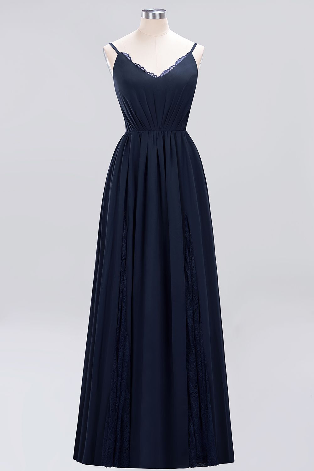 27prom Elegant Spaghetti Straps Long Bridesmaid Dress Lace V-Neck Maid of Honor Dress-27prom