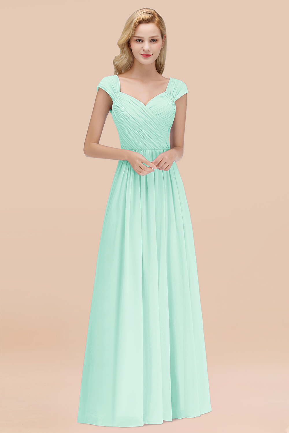 27prom Modest Chiffon Sweetheart Sleeveless Affordable Bridesmaid Dresses with Ruffles-27prom