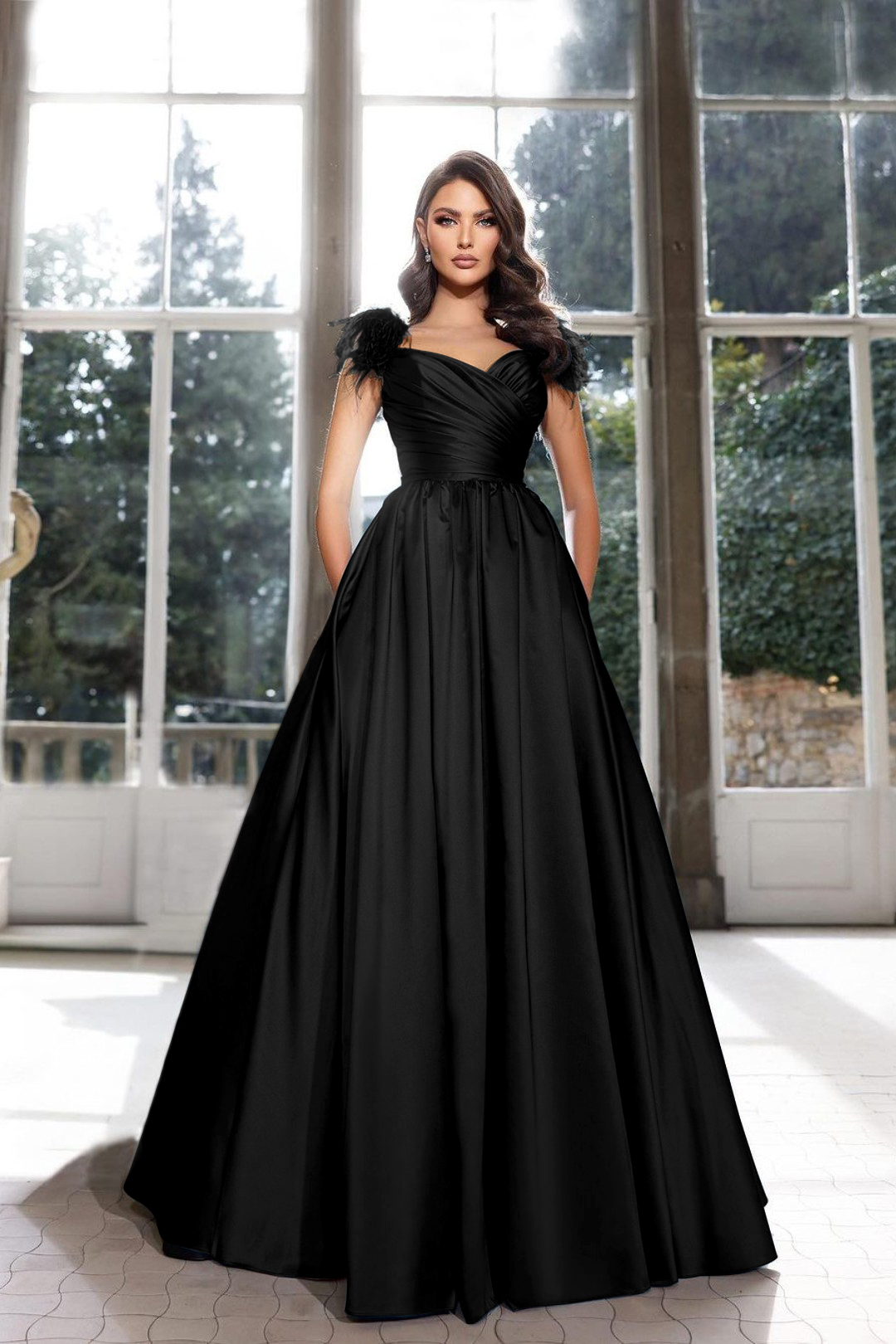 Tassel Sleeveless Straps A Line Long Prom Dress Pleated Dark Navy