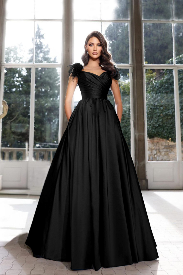 Tassel Sleeveless Straps A Line Long Prom Dress Pleated Dark Navy